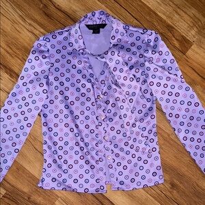 Express Purple Casual Button Down Shirt with Logo Pattern